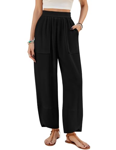 Svanco Sommerhose Damen Leicht Weite Musselin Hose Lockere Bequeme Freizeithose Baumwoll Stoffhose von Svanco