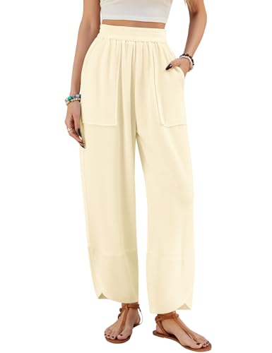 Svanco Sommerhose Damen Leicht Weite Musselin Hose Lockere Bequeme Freizeithose Baumwoll Stoffhose von Svanco