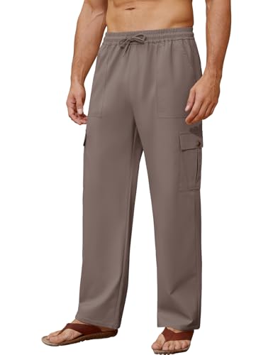 Svanco Sommerhose Herren Leichte Leinenhose Lang Freizeithose Cargo Linen Pants mit Gummizug von Svanco