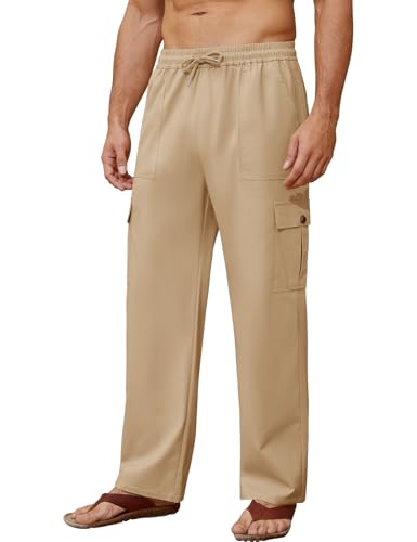 Svanco Sommerhose Herren Leichte Leinenhose Lang Freizeithose Cargo Linen Pants mit Gummizug von Svanco