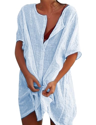 Svanco Strandkleid Damen Sommer Strandkleider Günstig Leichte Strandtunika Baumwolle Bikini Cover Up Große Größen Strandponcho Pareo Strand Shirt von Svanco