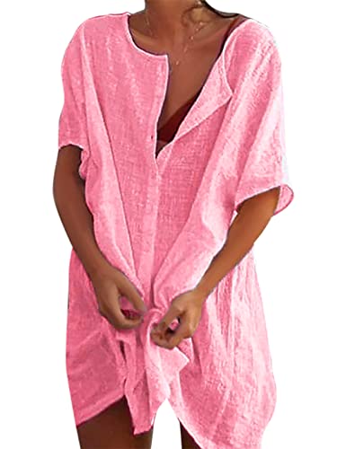 Svanco Strandkleid Damen Sommer Strandkleider Günstig Leichte Strandtunika Baumwolle Bikini Cover Up Große Größen Strandponcho Pareo Strand Shirt von Svanco