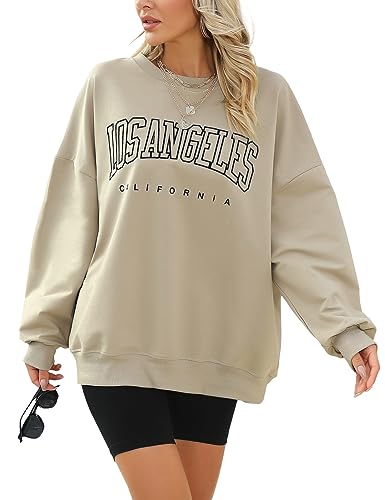 Svanco Sweatshirt Damen Oversized Los Angeles Pullover Teenager Mädchen Vintage Langarmshirt Coole Streetwear Ohne Kapuze von Svanco