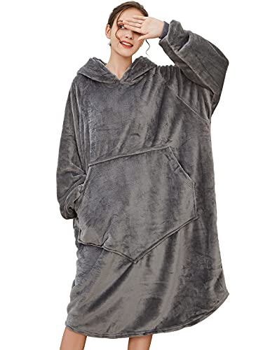 Svanco Decke mit Ärmeln Sweatshirt Herren und Damen Hoodie Kuscheldecke Blanket für Sofa Wohnzimmer, Fleece Warm Soft Oversized mit Großer Fronttasche Giant Plüsch Pullover(Grau) von Svanco