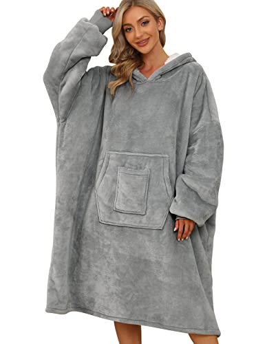 Svanco Übergroße Hoodie Decke Sweatshirt Kapuzenpullover with Hexagon Fronttasche Oversized Wearable Blanket Mit Kapuze Pullover Flanell Robe Tragbare Decke Superwarme und Kuschelige von Svanco