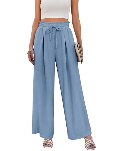Svanco Weite Stoffhose Damen Sommer High Waist Locker Palazzo Hose Musselin Gerade Leicht Sommerhose mit Gummizug von Svanco