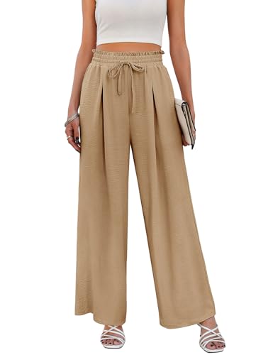 Svanco Weite Stoffhose Damen Sommer High Waist Locker Palazzo Hose Musselin Gerade Leicht Sommerhose mit Gummizug von Svanco