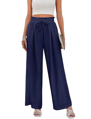 Svanco Weite Stoffhose Damen Sommer High Waist Locker Palazzo Hose Musselin Gerade Leicht Sommerhose mit Gummizug von Svanco
