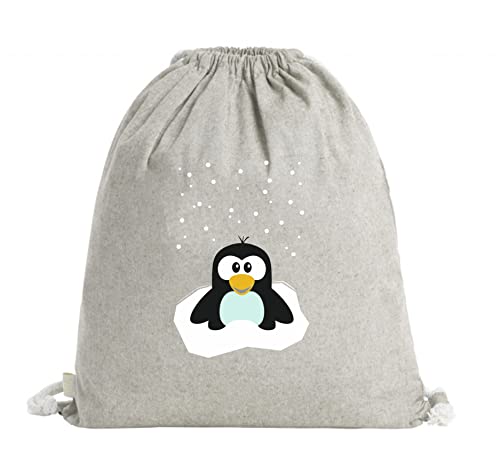 Svanhilde Turnbeutel für Mädchen & Jungen | Stoffbeutel Baumwolle Pinguin| Kinder-Rucksack mit Kordel-Verschluss (Hellgrau) von Svanhilde