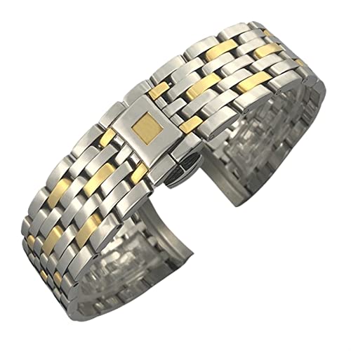 Svapo 16mm 19mm 20mm 316L gebogenes Ende Edelstahl-Uhrenarmband, für Omega DE VILLE PRESTIGE Orbis Edition Uhrenarmband Faltschließe(Silver Golden,16mm) von Svapo