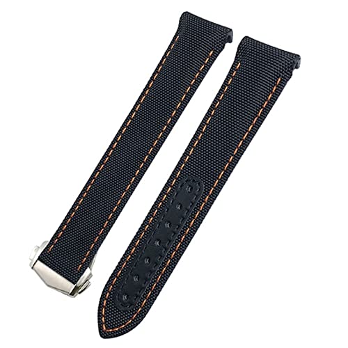 Svapo 19/20/21 mm gebogenes Nylongewebe-Uhrenarmband, passend für Omega Seamaster 300 Aqua Terra 150 Uhrenarmband(Black Orange,20mm) von Svapo