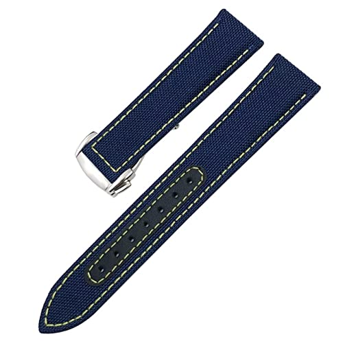 Svapo 19mm 20mm 21mm 22mm Nylon Armband für Omega Moon Watch Seamaster 300 AT150 Leder Canvas Uhrenarmband(Blue Yellow Round,22mm) von Svapo