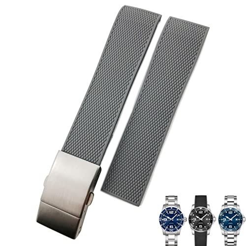 Svapo 19mm 20mm 21mm Gummiarmband, für Longines Master Conquest HydroConquest L3 Schwarz Grau Blau Silikon Wasserdichtes Uhrenarmband(Gray Silver,21mm) von Svapo