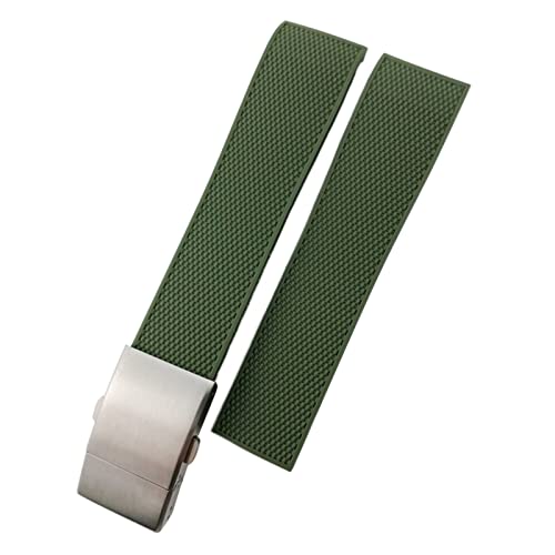 Svapo 19mm 20mm 21mm Gummiarmband, für Longines Master Conquest HydroConquest L3 Schwarz Grau Blau Silikon Wasserdichtes Uhrenarmband(Green Silver,21mm) von Svapo