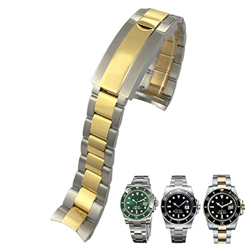 Svapo 20 mm 316L-Edelstahl-Uhrenarmband mit gebogenem Ende, passend für Rolex Submariner, fein abgestimmtes Zugknopf-Uhrenarmband(Between golden) von Svapo