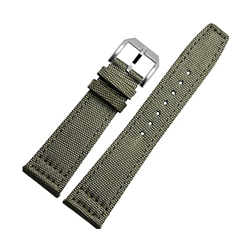 Svapo 20 mm Uhrenarmbänder für IWC Pilot Portugieser Portofino Nylon Canvas Uhrenarmbänder Grün Blau Grau Schwarz Uhrenarmbänder Armbänder(Green-Silvery,21mm) von Svapo