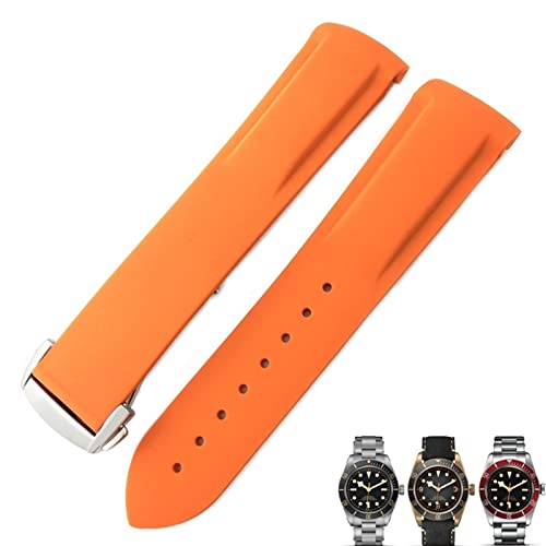 Svapo 20mm 22mm Gummi Faltschließe Uhrenarmband Schwarz Blau Rot Uhrenarmbänder für Tudor Black Bay für Herrenarmband(Orange,21mm) von Svapo