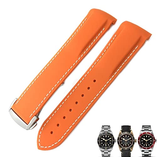 Svapo 20mm 22mm Gummi Faltschließe Uhrenarmband Schwarz Blau Rot Uhrenarmbänder für Tudor Black Bay für Herrenarmband(Orange white,20mm) von Svapo