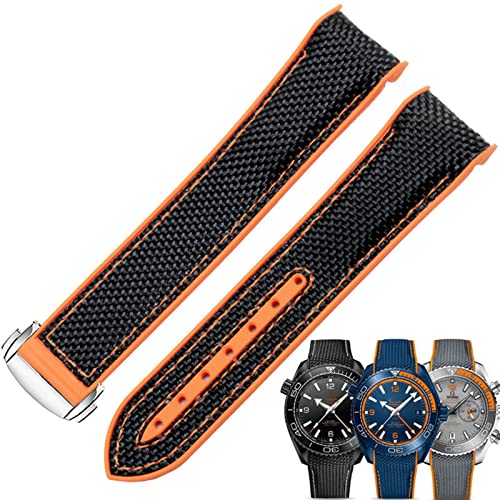 Svapo 20mm 22mm Uhrenarmband für Omega 300 SEAMASTER 600 PLANET OCEAN Faltschließe Silikon Nylonarmband Uhrenzubehör Uhrenarmband(Black orange Silver,22mm) von Svapo