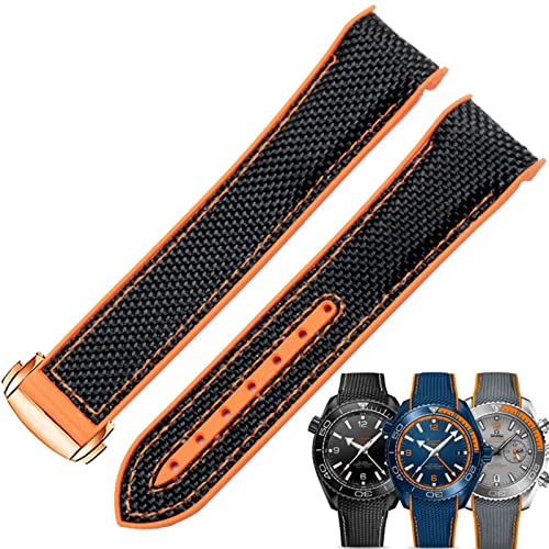 Svapo 20mm 22mm Uhrenarmband für Omega 300 SEAMASTER 600 PLANET OCEAN Faltschließe Silikon Nylonarmband Uhrenzubehör Uhrenarmband(Blackorange rosegold,22mm) von Svapo