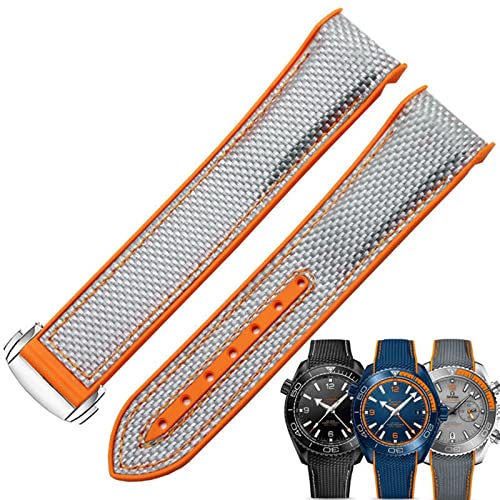 Svapo 20mm 22mm Uhrenarmband für Omega 300 SEAMASTER 600 PLANET OCEAN Faltschließe Silikon Nylonarmband Uhrenzubehör Uhrenarmband(Grey orange Silver,20mm) von Svapo