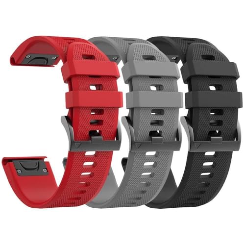 Svapo 3 Stück für Garmin Fenix 5 Uhrenarmbänder, Fenix 6 Uhrenarmbänder, Fenix 7, 22 mm, weiches Silikon, kompatibel mit S62 Uhrenarmbändern/Fenix 5 Plus, Einheitsgröße, Achat von Svapo
