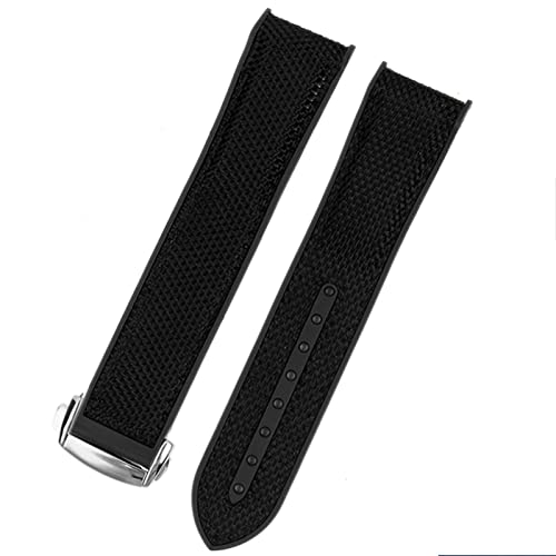 Svapo Armband Für Omega 300 Seamaster 600 Planet Ozean Klappschnalle Silicon Nylon Gurt Uhr Accessoires Uhren Bandkette(Black-Silver Clasp,22mm) von Svapo