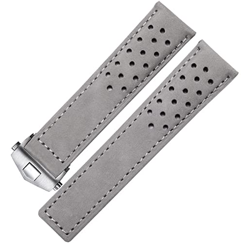 Svapo Echtes Leder -Uhrband für SCHILD Heuer Uhrengurt mit Klappschnalle 20mm 22 mm grau schwarz brauner Kuhsprangband(Gray silver,20mm) von Svapo