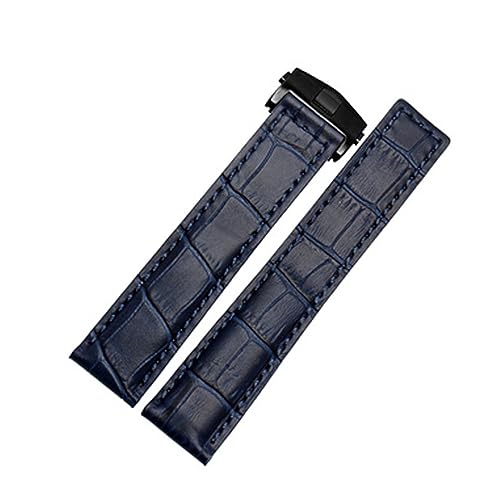 Svapo Echtes Lederarmband 19mm 20mm 22m für Tag Heuer Armband Herren Armbanduhren Band Zubehör Faltschließe Lederarmband(Blue black buckle,19mm) von Svapo