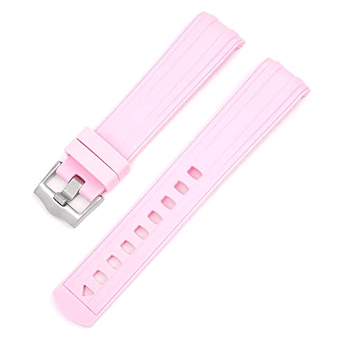 Svapo Fluorkautschuk-Silikon-Uhrenarmbänder mit gebogenem Ende für Omega New Seamaster 300 Universe 007 20 mm 22 m Uhr Soft Strap Men Replacement(Pink silver buckle) von Svapo