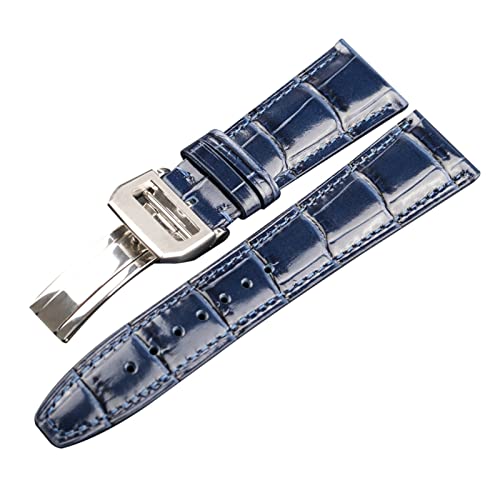 Svapo Für Iwc Portugues Pilot echtes Leder Uhren Armband Accessoire 22mm Krokodil Getreide Watchbänder(Blue) von Svapo
