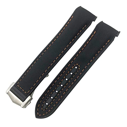 Svapo Für Omega Planet Ocean Seamaster Diver 300 Spitzverschluss Uhrenarmband Silikonkautschuk Nylon Leder Uhrenarmband 19 20mm 22 21mm Uhrenarmbänder(Black orange line,19mm) von Svapo