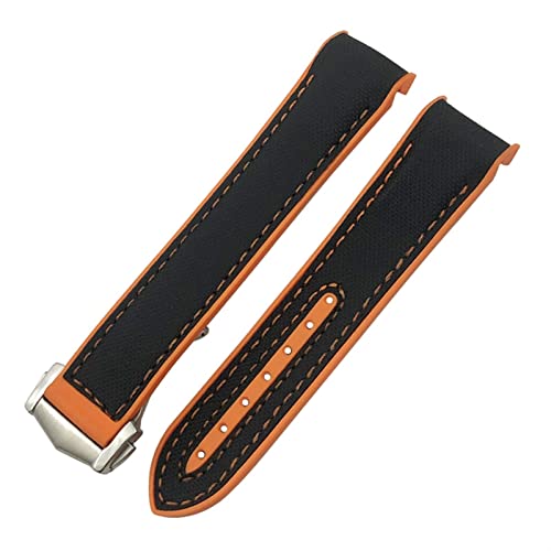Svapo Für Omega Planet Ocean Seamaster Diver 300 Spitzverschluss Uhrenarmband Silikonkautschuk Nylon Leder Uhrenarmband 19 20mm 22 21mm Uhrenarmbänder(Black orange rubber,19mm) von Svapo