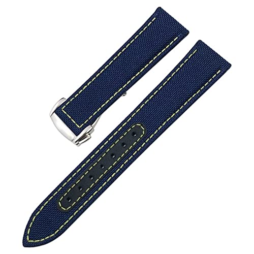 Svapo Für Omega Seamaster 300 AT150 Nylonarmband 19 mm 20 mm 21 mm 22 mm Canvas-Leder-Uhrenarmbänder(Blue Yellow 2,19mm) von Svapo