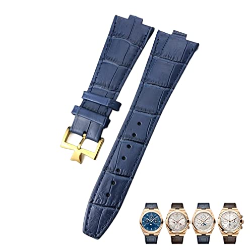 Svapo Für Vacheron Constantin Overseas Uhrenarmbänder mit Bambusmaserung in Schwarz, Blau, Braun, 25 mm, echtes Leder mit konvexer Schnittstelle(Light blue gold) von Svapo