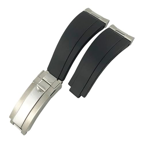 Svapo Gebogenes Ende, Metallglieder-Gummiarmband, 20 mm, für Rolex Daytona GMT, Schiebeverschluss-Schnalle, Submariner, Silikon-Sportuhrenarmband(55mm 55mm,Silver) von Svapo