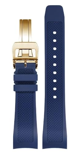 Svapo Gummi-Uhrenarmband 22 mm für Iwc IW390502 IW390209 Armband Faltschließe gebogenes Ende Armbanduhren Gürtel(Blue-gold-fold) von Svapo