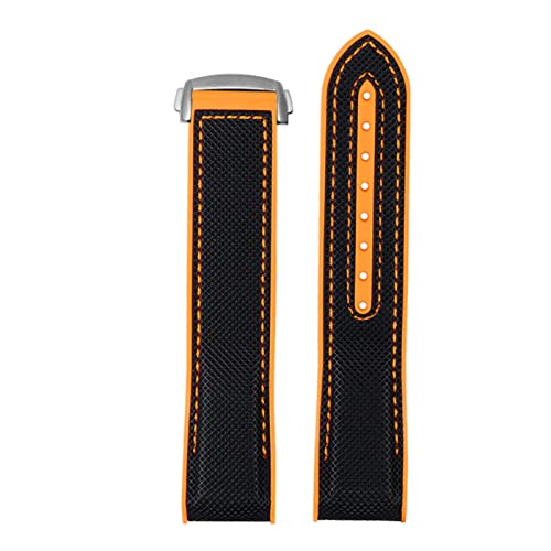 Svapo Silikon Nylon Uhrband für Omega Seamaster 300 Speedmaster 8900 Planet Ozean 20mm 22mm 21mm Uhrengurtwerkzeuge(Black orange-A bk,21mm) von Svapo