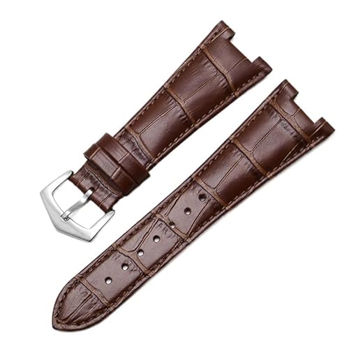 Svapo Uhrenarmband aus echtem Leder für Patek Philippe 5711 5712G,wasserdicht, schweißfest, konkave Faltschließe, 25mm Armband(Brown-Silver) von Svapo