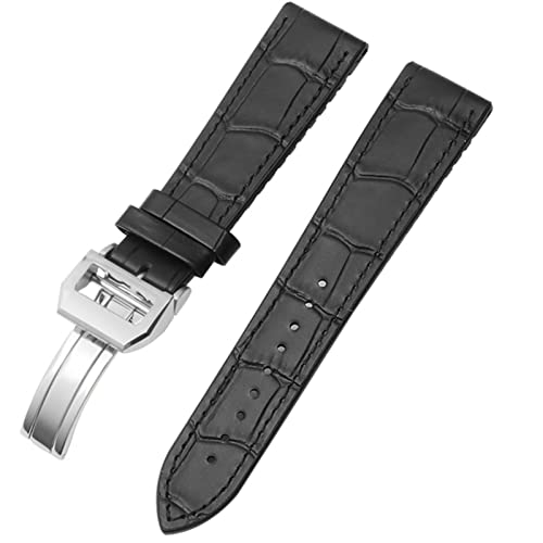 Svapo Zum Iwc Bertofino Pilotmark 20mm 22mm Uhrenband Alligator Genauer Leder Silikon Gummi -Sohle -Uhrengurt(Black-silver,22mm) von Svapo