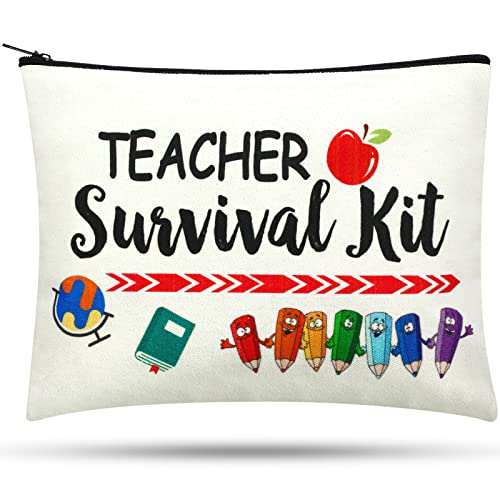 Lehrer Dankbarkeit Schminktäschchen Lehrerin Kosmetiktasche Leinwand Kulturbeutel Schminktasche mit Reißverschluss Makeup Tasche Abschluss Lehrerin Präsent für Frauen (Klassischer Stil) von Svee