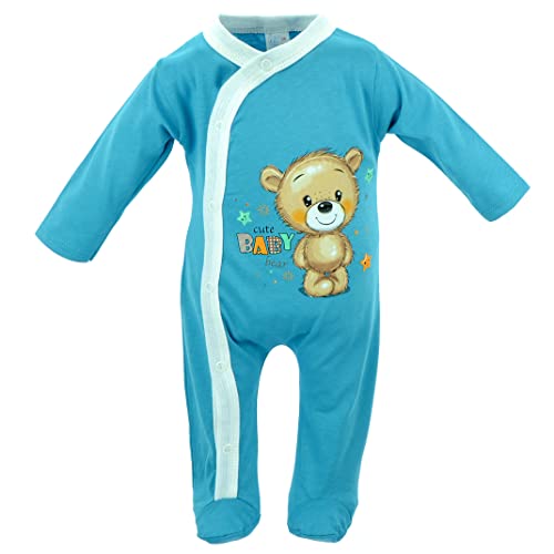 Baby Strampler | Jungen | Langarm | 100% Baumwolle | Overall | Spielanzug | Einteiler | Spielanzug | Body | Strampelanzug | Babykleidung | Spieler (56, Weiß Blau Bär) von Svetli