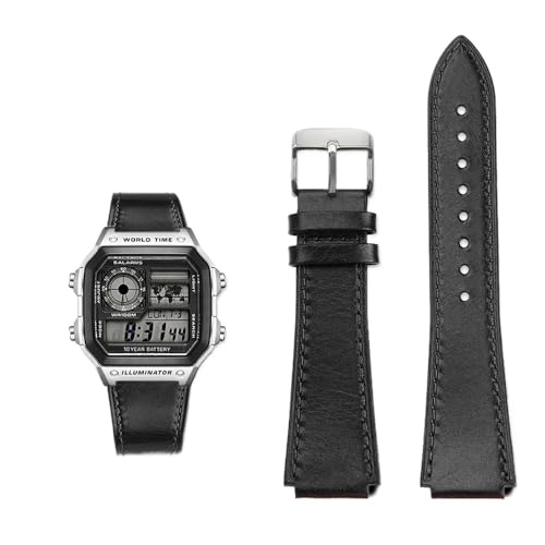 18 mm Retro-Rindslederarmband mit Schnellverschluss, passend for Casio G-Shock A158/A158W/A168/f91w/AE-1200/A159/A169/AE1300(Black silver pin) von Svincoter