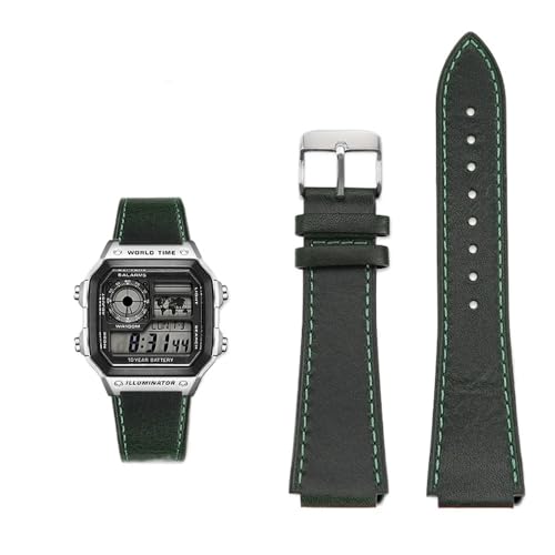 18 mm Retro-Rindslederarmband mit Schnellverschluss, passend for Casio G-Shock A158/A158W/A168/f91w/AE-1200/A159/A169/AE1300(Green silver pin) von Svincoter