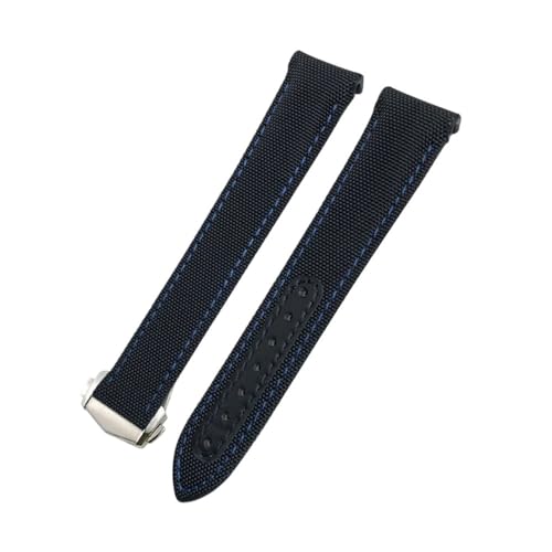 19 mm 20 mm 21 mm Nylon-Uhrenarmband passend for Omega Speedmaster Moonwatch Seamaster AT150 Planet Ocean for Seiko Blue Canvas Fabric Uhrenarmband (Color : Black blue Pointed, Size : 21MM_NO BUCKLE von Svincoter