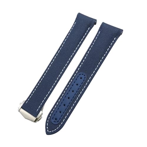 19 mm 20 mm 21 mm Nylon-Uhrenarmband passend for Omega Speedmaster Moonwatch Seamaster AT150 Planet Ocean for Seiko Blue Canvas Fabric Uhrenarmband (Color : Blue white Pointed, Size : 21MM_ROSE BUCK von Svincoter