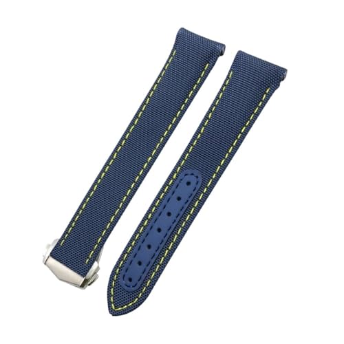 19 mm 20 mm 21 mm Nylon-Uhrenarmband passend for Omega Speedmaster Moonwatch Seamaster AT150 Planet Ocean for Seiko Blue Canvas Fabric Uhrenarmband (Color : Blue yellow Pointed, Size : 19MM_NO BUCKL von Svincoter