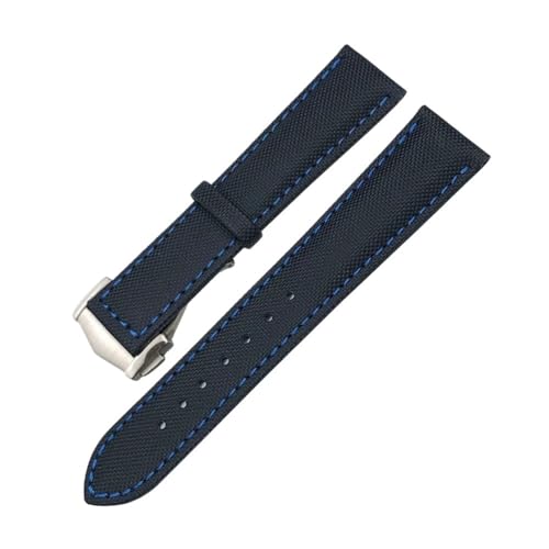 19mm 20mm 21mm 22mm Nylon Uhrenarmband passend for Omega Planet Ocean Seamaster 300 Speedmaster Stoff Leder passend for SEIKO Canvas Uhrenarmband (Color : Black blue Pointed, Size : 20MM_SILVER BUCK von Svincoter