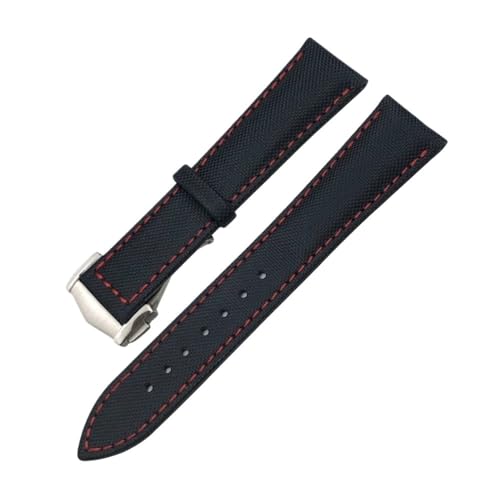 19mm 20mm 21mm 22mm Nylon Uhrenarmband passend for Omega Planet Ocean Seamaster 300 Speedmaster Stoff Leder passend for SEIKO Canvas Uhrenarmband (Color : Black red Pointed, Size : 19MM_SILVER BUCKL von Svincoter