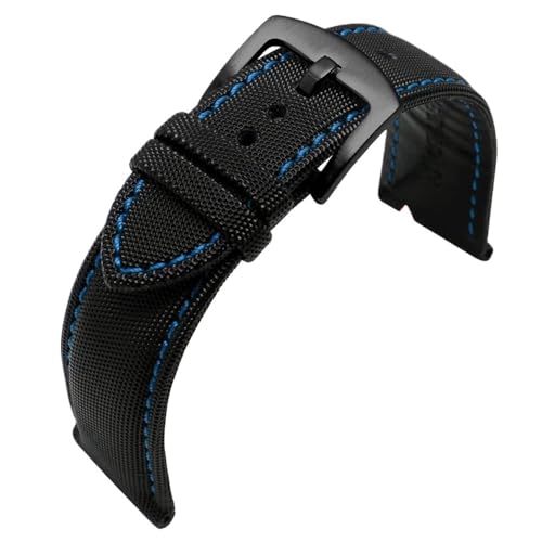 20/22/24 mm Herren-Armband aus Nylon und Canvas, passend for Blancpain Fifty Fathoms/SEIKO 5 Water Ghost/Citizen BM8475(A Blue Line-Black,24mm) von Svincoter